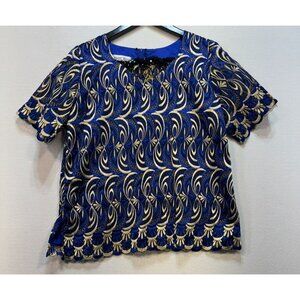 Elegant Wear Womens Embroidered Blue & Gold Top Medium Blue Gold